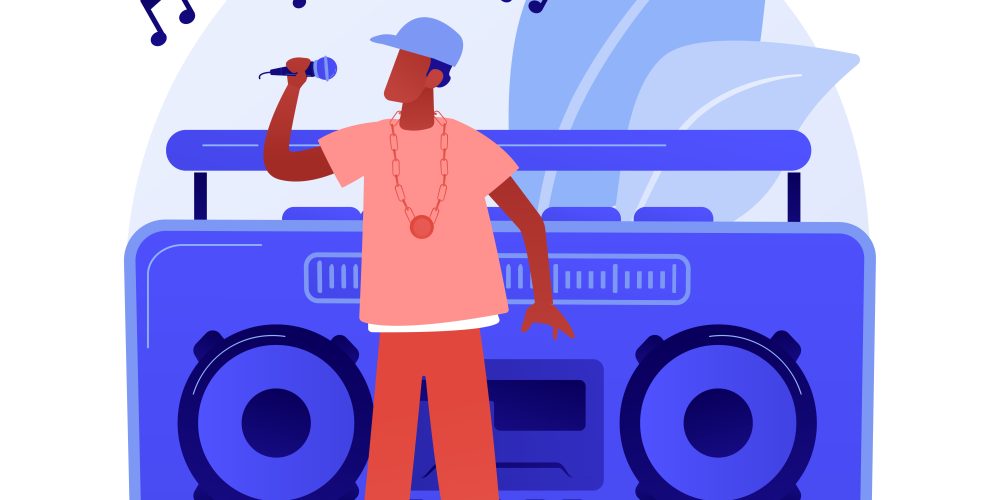 Hip-hop music abstract concept vector illustration. RAP music classes, book a performance online, hip hop party, music recording studio, sound mastering, promo video production abstract metaphor.